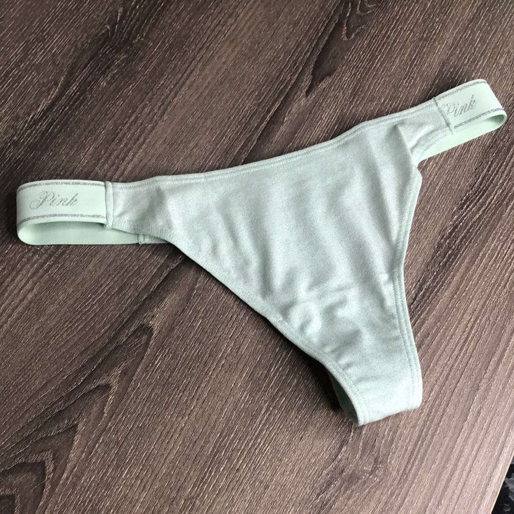 ❤️$8 NWT Pink by Victoria's Secret Size Small Logo Cotton Shimmer High-Leg Thong